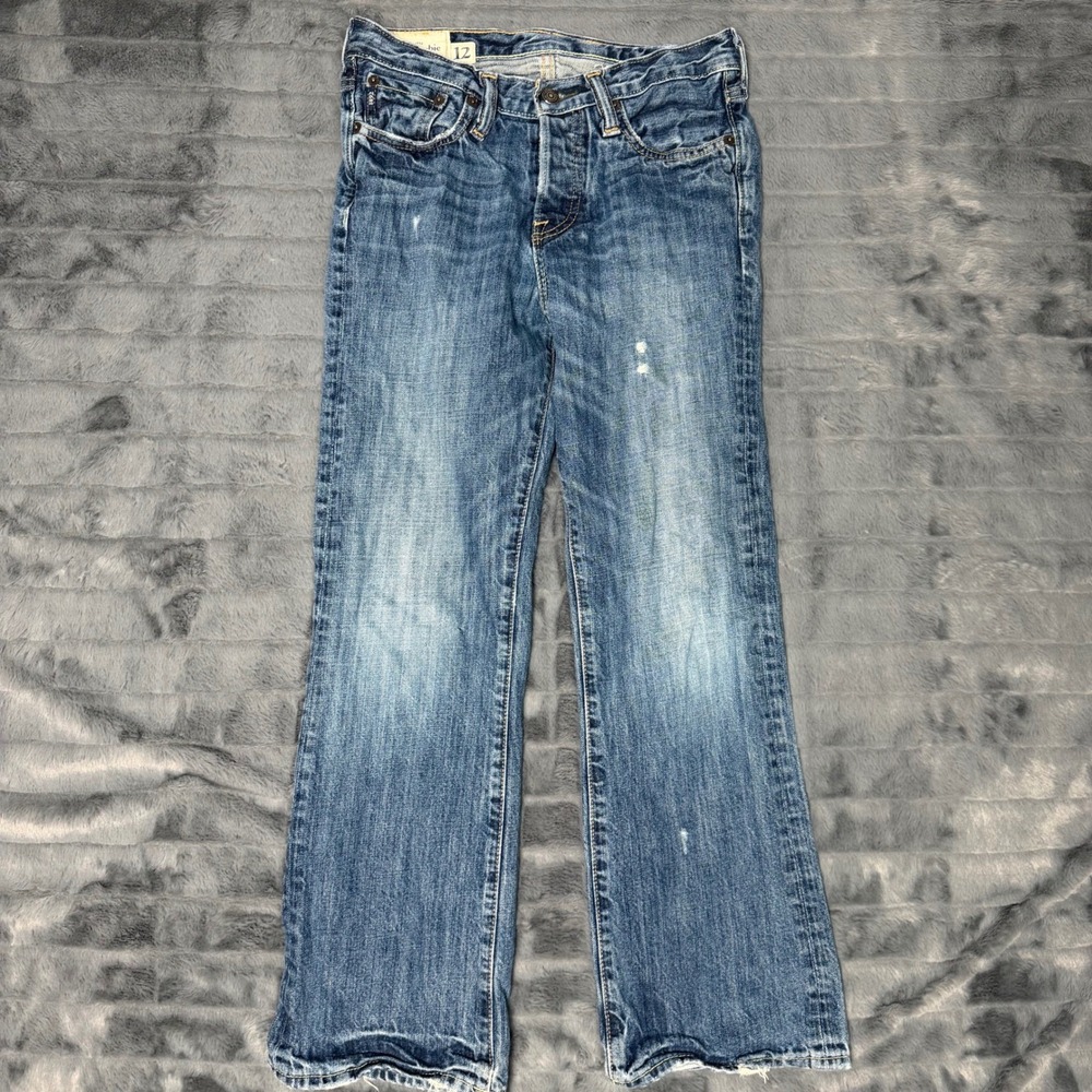 Abercrombie & Fitch Kids Size 12 Straight Leg Jeans Medium Wash Distressed Denim